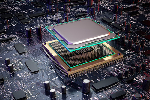 Conceptual image (not the actual hardware) of the third-generation AMD EPYC™ 7v73X CPU.